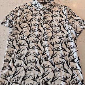Express Black and White Floral Pattern Polo